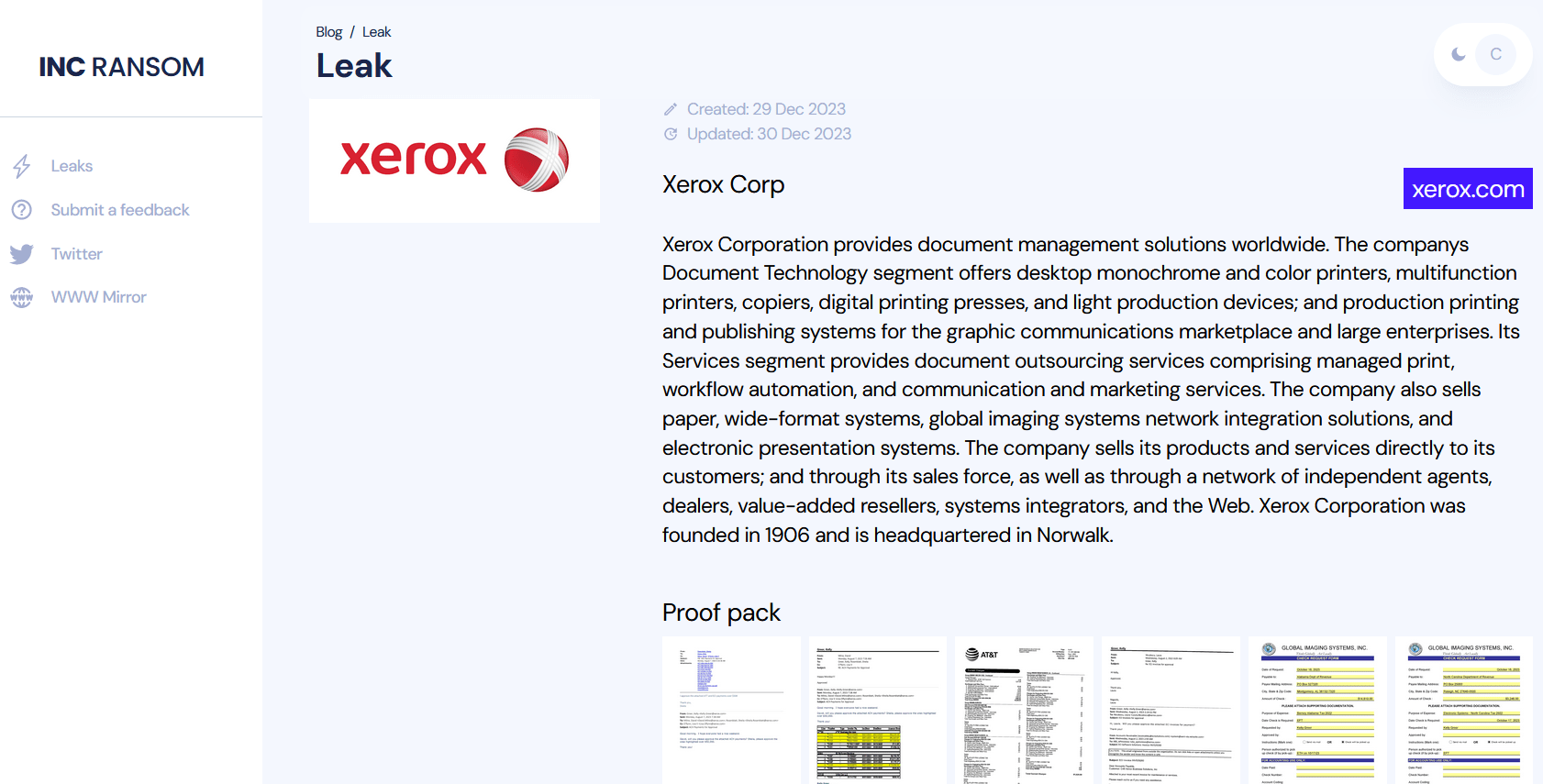 INC RANSOM ransomware gang claims to have breached Xerox Corp – Security Affairs